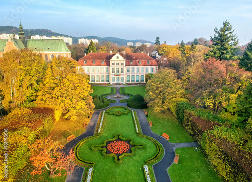 Beautuful park in autumn scenery - aerial view photo