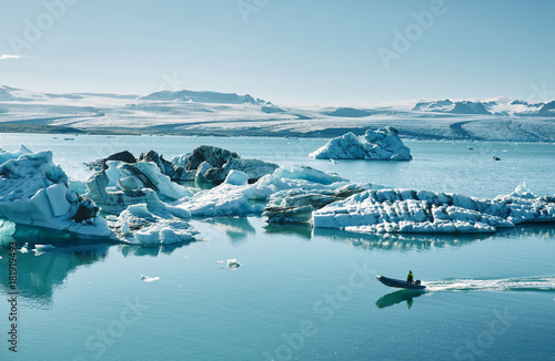 Beautiful cold landscape picture of icelandic glacier lagoon bay,