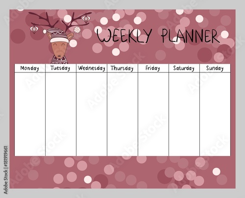 Cute Christmas and holiday weekly planner with deer.