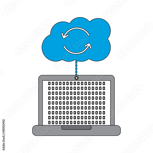 cloud laptop data connection binary hosting information vector illustration
