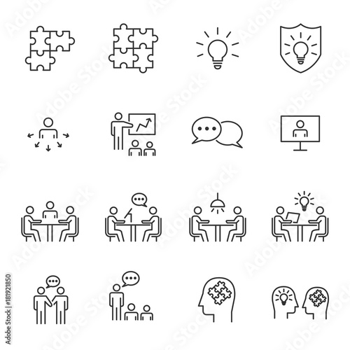 People Business Vector Line Icons ,Work Group Team , Business Meeting Communication.