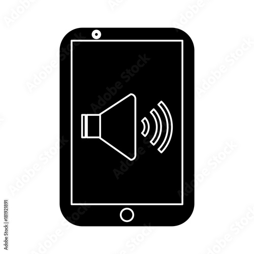 smartphone with speaker on screen icon image vector illustration design  black and white