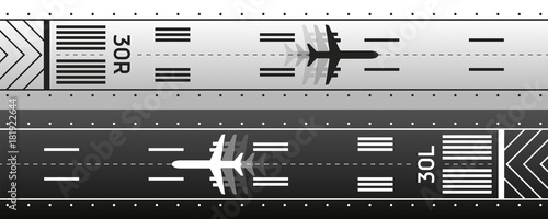 Aviation transportation illustration scheme. Plane is on the runway. Vector design 