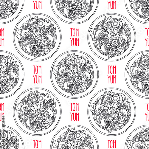 seamless background of sketch tom yum