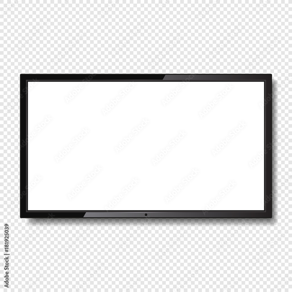 Realistic Blank Led TV Screen on Transparent Background. Vector