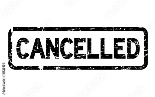 Grunge black cancelled square rubber seal stamp on white background