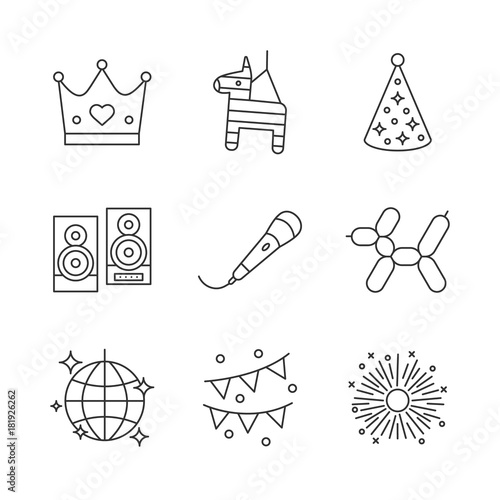 Holiday accessories linear icons set