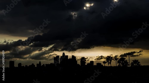 Los Angeles Skyline Silhouette With Clouds Timelapse