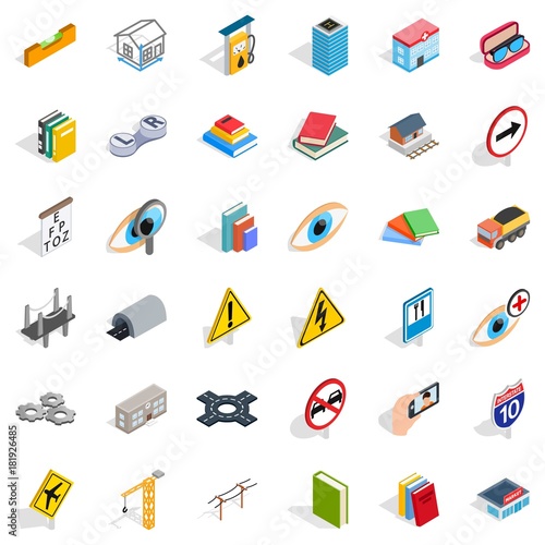 Market icons set, isometric style