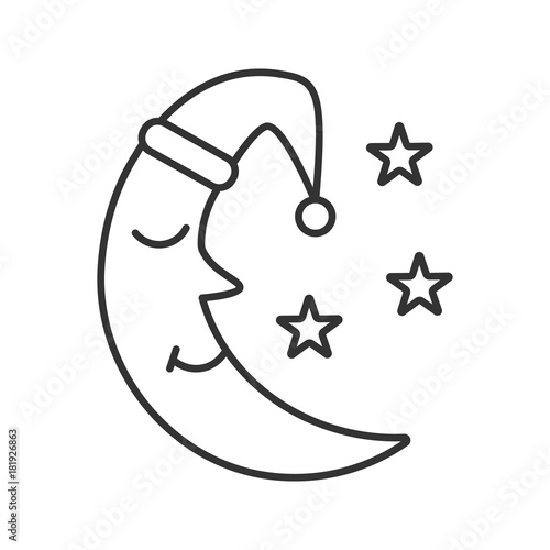Moon with face in nightcap linear icon