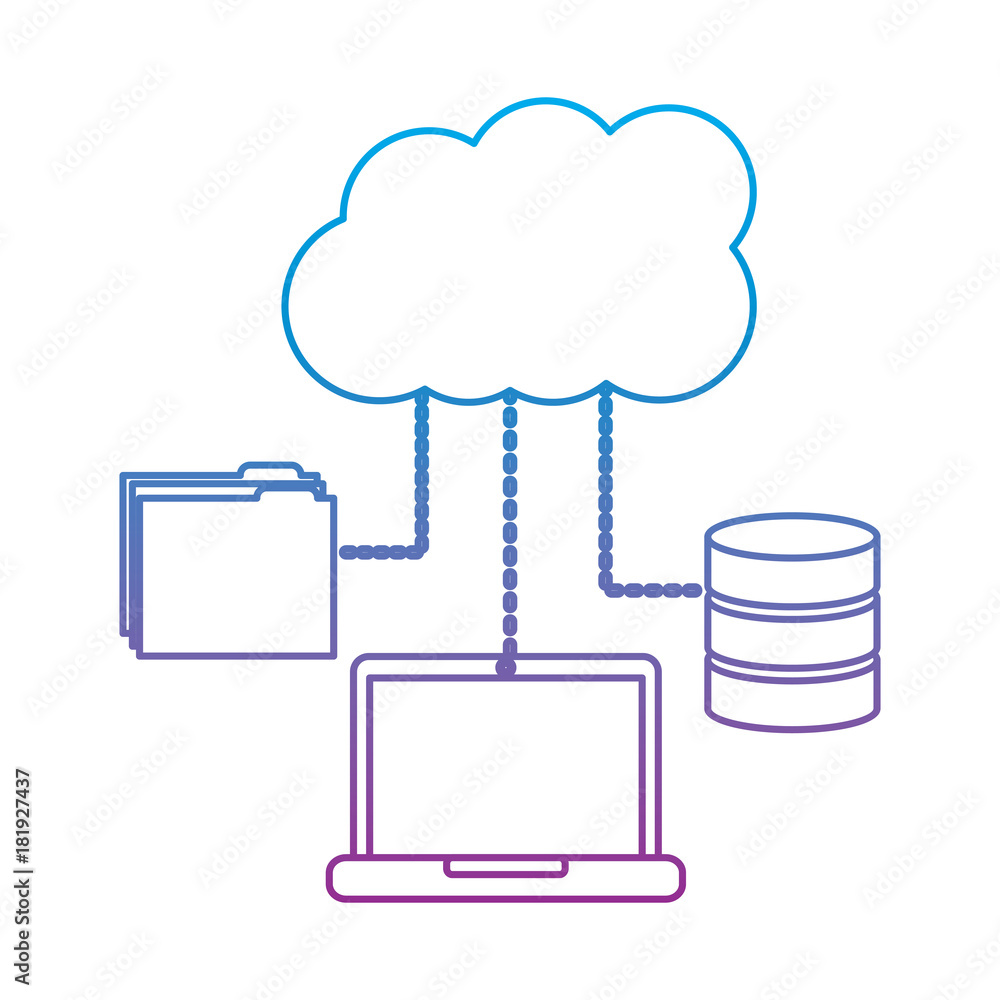 laptop computer connection cloud folder and data base technology vector illustration laptop computer connection cloud folder and data base technology vector illustration