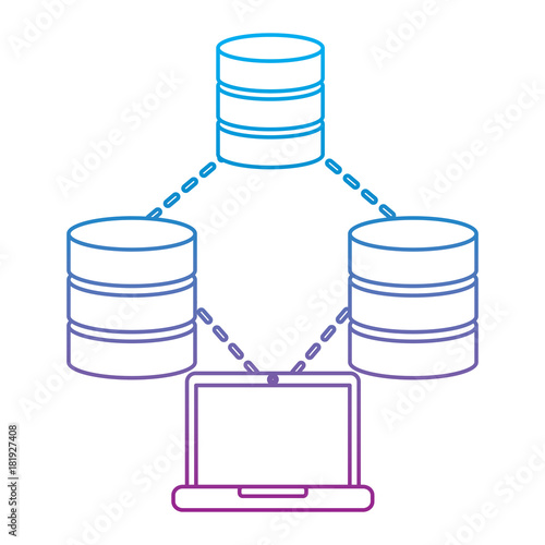 laptop technology data base center connection storage and process vector illustration