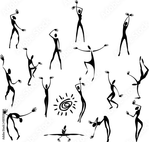 Cave paintings art silhouette men vector isolated