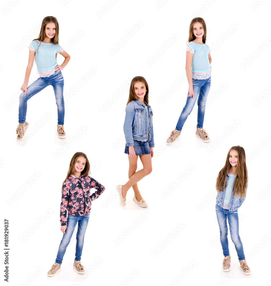 Obraz premium Collection of photos adorable smiling happy little girl child isolated