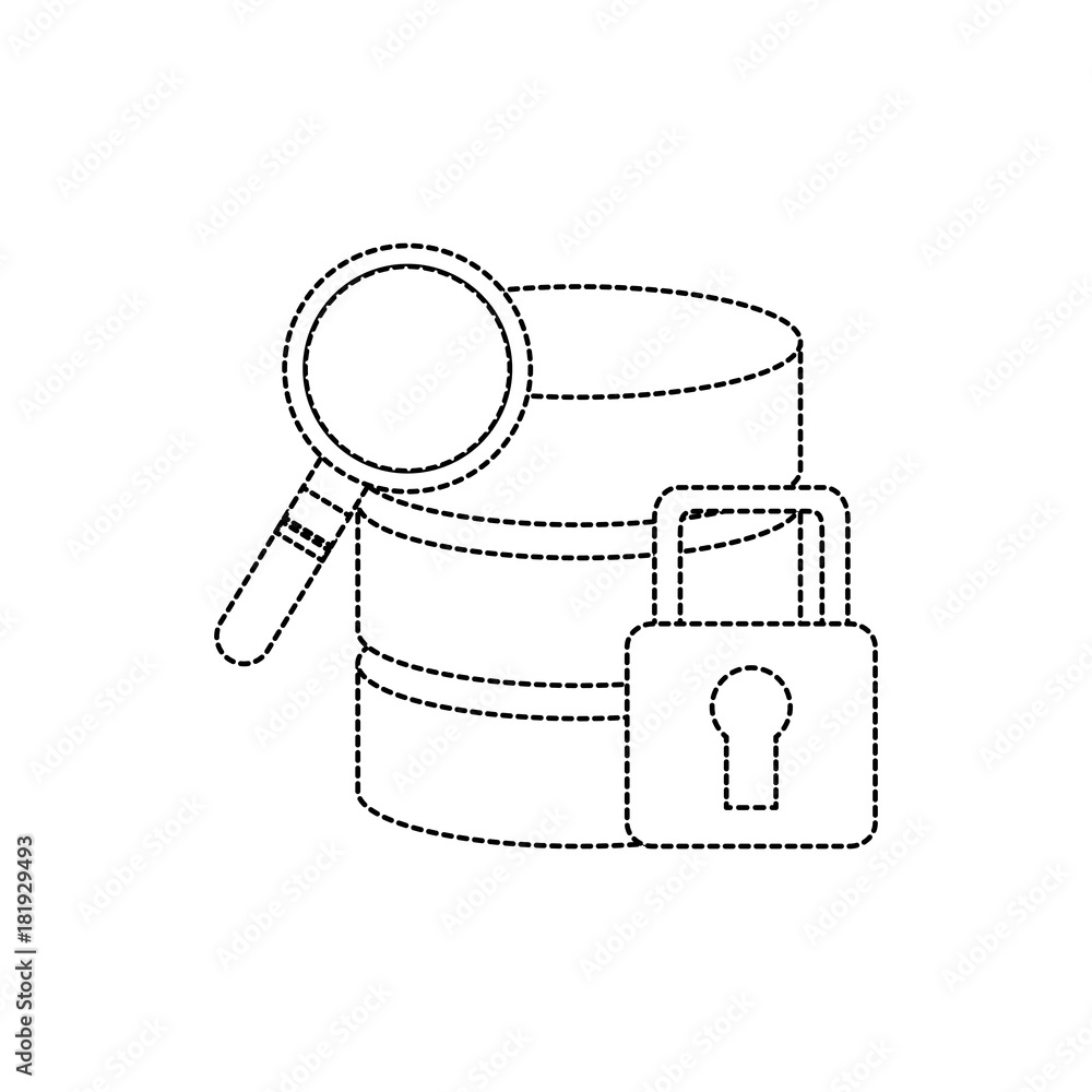 database search safety lock data center icon image vector illustration design black dotted line database search safety lock data center icon image vector illustration design black dotted line