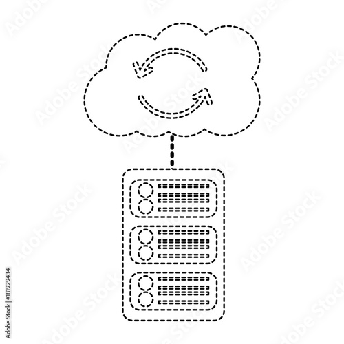 server with cloud storage web hosting icon image vector illustration design  black dotted line