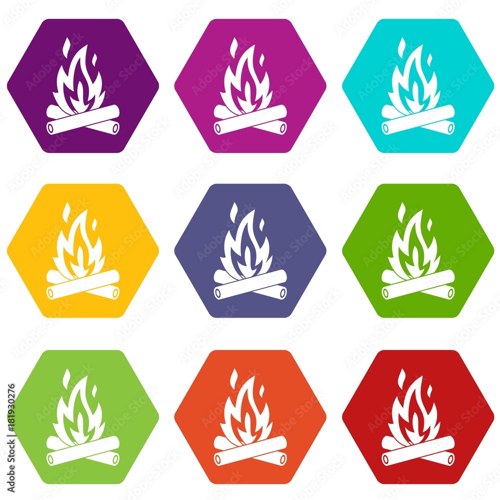Campfire icon set color hexahedron Campfire icon set color hexahedron