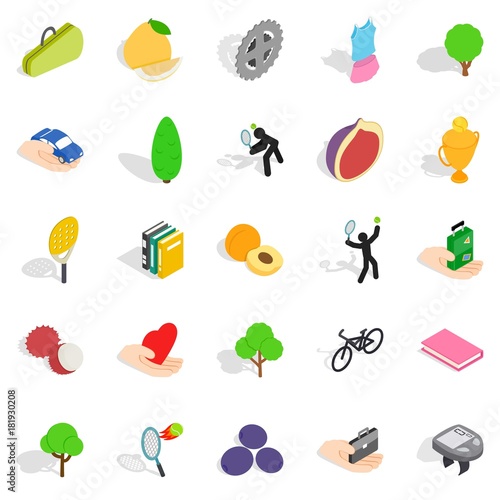 Natural stamina icons set, isometric style