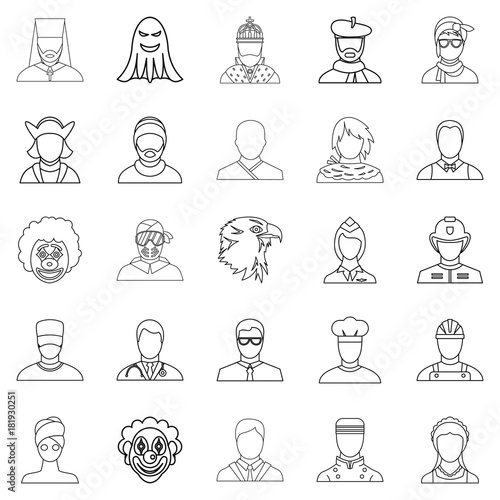 Personification icons set, outline style
