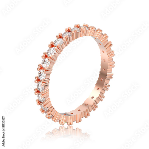 3D illustration isolated rose gold eternity band diamond ring with reflection