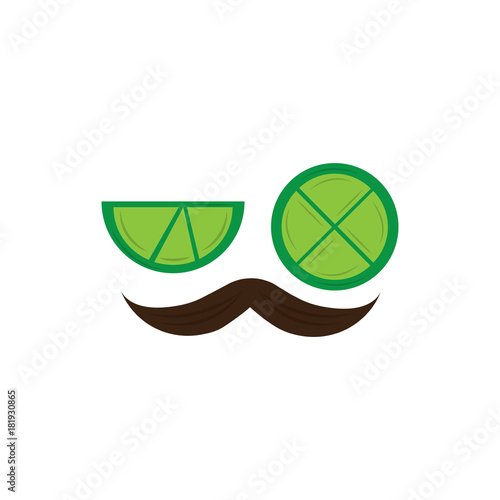 mustache and two slice lime mexican symbol vector illustration