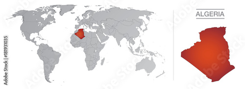 Algeria in the world, with borders and all the countries of the world separated