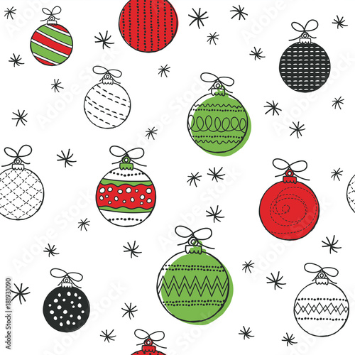 Cute seamless pattern with baubles. Hand Drawn vector illustration. Wrapping paper pattern. Background with abstract elements.