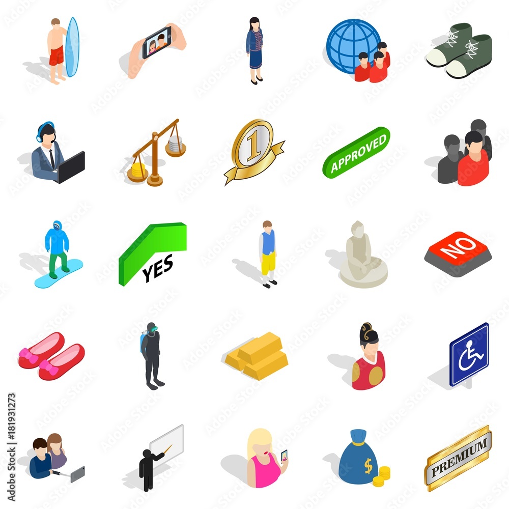 Somebody icons set, isometric style Somebody icons set, isometric style