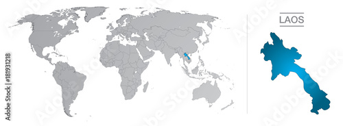 Laos dans le monde, avec frontières et tous les pays du monde séparés