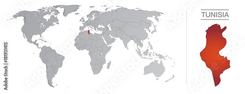 Tunisia in the world, with borders and all the countries of the world separated