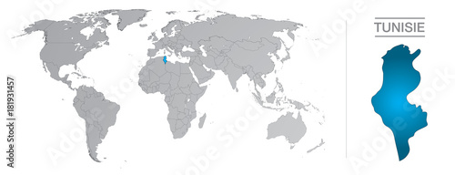 Tunisie dans le monde, avec frontières et tous les pays du monde séparés