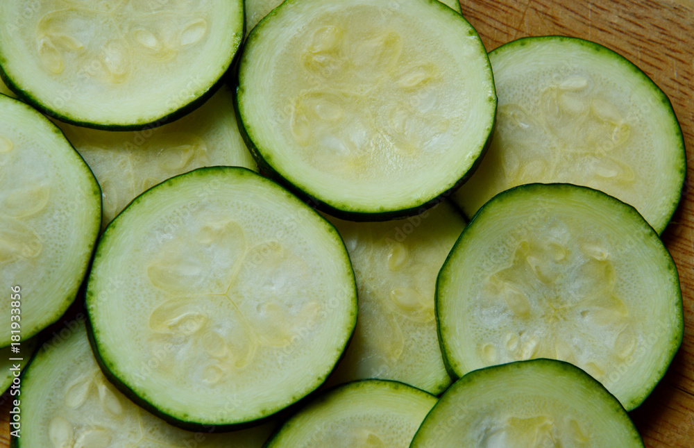 Many zucchini slice full frame. Many zucchini slice full frame.