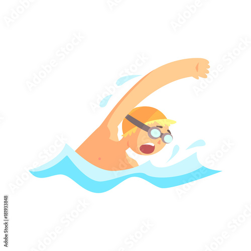 Young man with goggles swimming in the pool