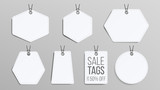 Sale Tags Blank Vector. White Empty Shopping Discounts Stickers. Template Discount Banners Set. Promotion Illustration
