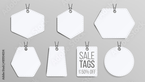 Sale Tags Blank Vector. White Empty Shopping Discounts Stickers. Template Discount Banners Set. Promotion Illustration