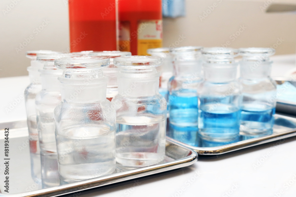 Reagent bottle with alcohol for medical training of operating room. Reagent bottle with alcohol for medical training of operating room.