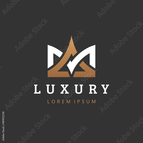 Geometric Vintage Creative Crown abstract Logo design vector template. Letters M and A monogram, Vintage Crown Logo Royal King Queen concept symbol Logotype concept icon. 