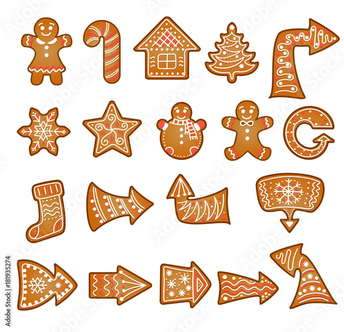 Vector christmas ginger bread cookie set with arrows
