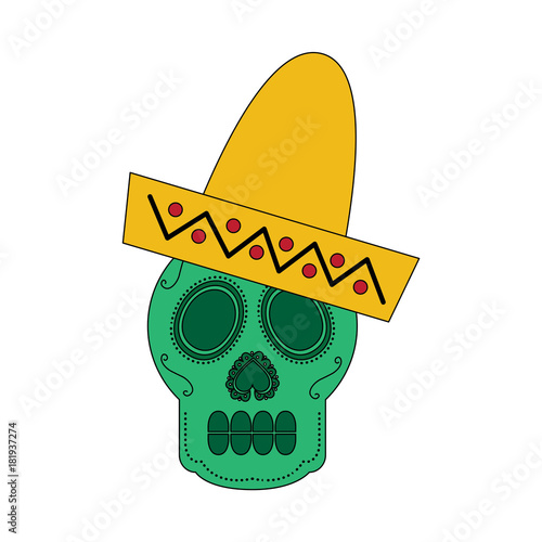 skull in hat day of the dead mexican celebration vector illustration