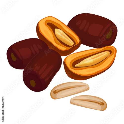 Delicious sweet healthy dates fruits with oblong ossicles