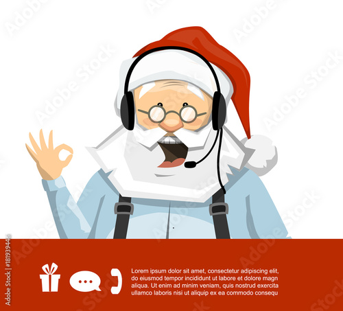 Santa Claus With Headset Vector Character