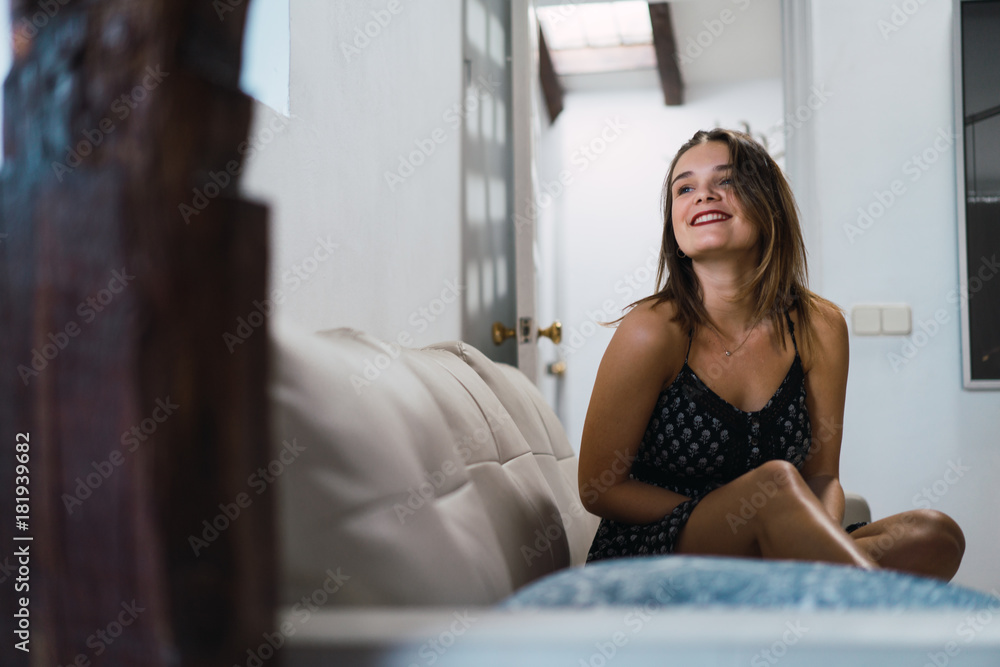 Beautiful woman on sofa at home Beautiful woman on sofa at home