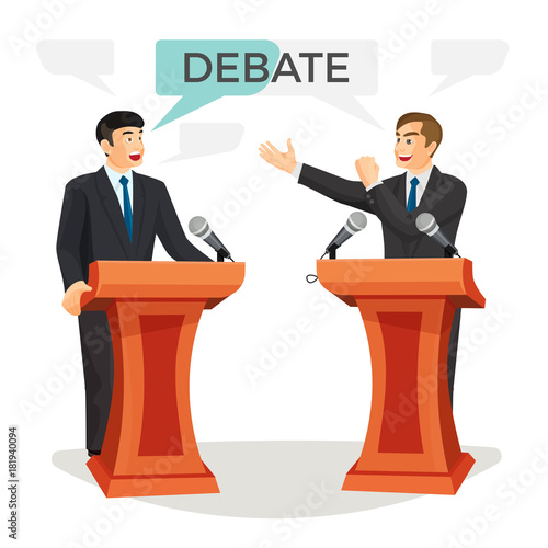 Debate poster with two politicians on vector illustration