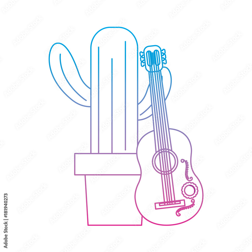 cactus with guitar mexico culture icon image vector illustration design  blue purple ombre line