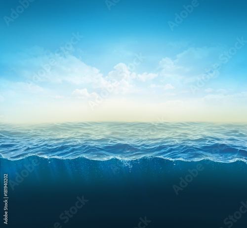 cross section water, ocean slice, water column. 3d illustration