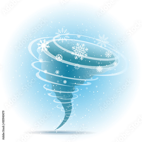 Snow tornado icon blue background