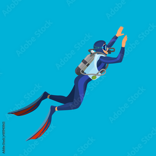 Deep sea diver with equipment on vector illustration