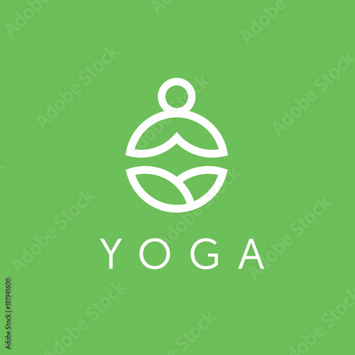 Yoga logo with man in lotus pose. Abstract design vector template Linear style. Health Spa Meditation Harmony Logotype concept.