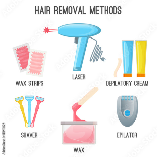 Hair removal methods set of icons on vector illustration