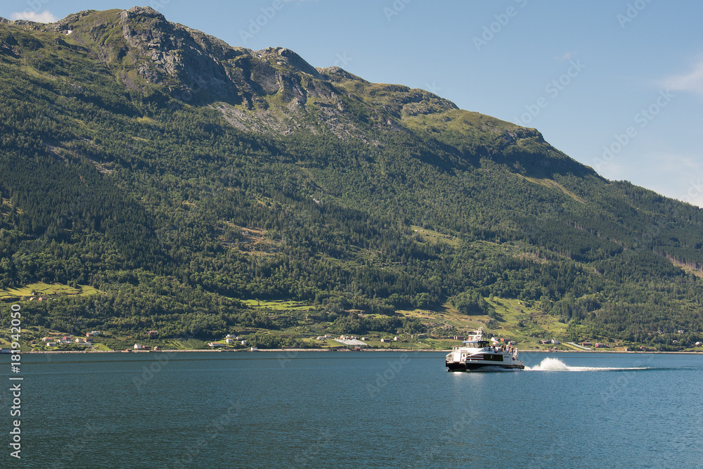 Eidfjord, Norway - July 20, 2016: Eidfjord is a municipality in Hordaland county, Norway. The municipality is located in the traditional district of Hardanger. 